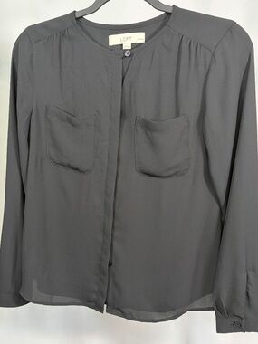LOFT Petites Black Sheer Button Front Blouse XS Petite